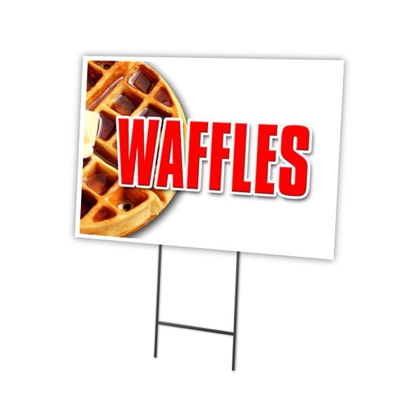 Waffles Yard Sign & Stake outdoor plastic coroplast window, C-1824 Waffles